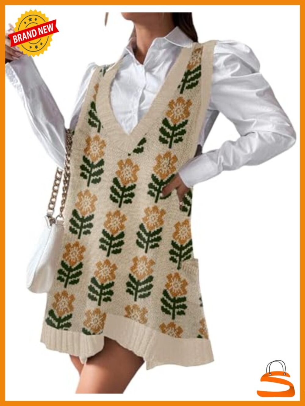 Womens Sweater Vest Dress Sleeveless Knit Pullover Tank Dress with Pockets